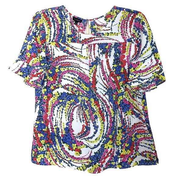 Talbots Blouse Top Large Ruffle Short Sleeve Swirling Floral NWT Business Casual - Picture 2 of 12